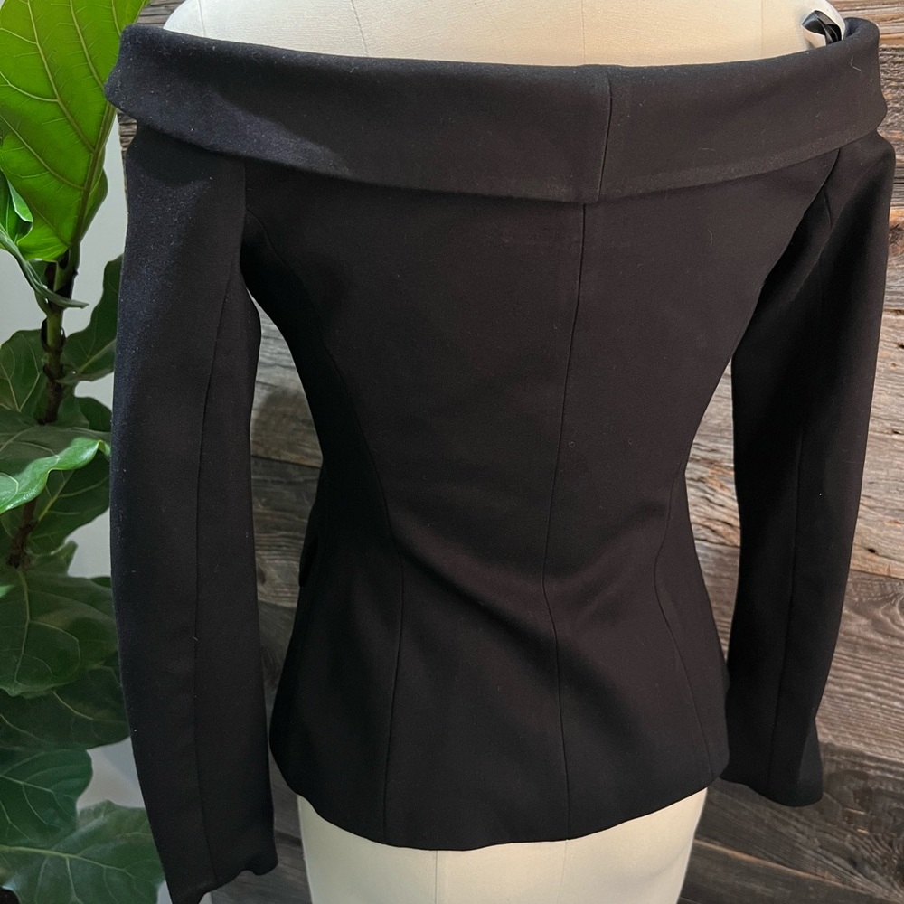 L' Agence Stephan Off-Shoulder Black Double-Breasted stretch Jacket XS - Picture 8 of 10
